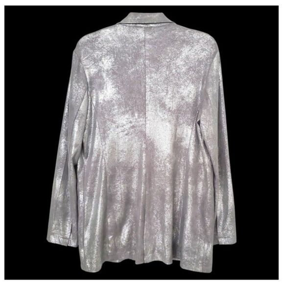 Festive Soft Metallic Silver Faux Suede Longline Blazer Sz XL Holiday Party Glam - Picture 3 of 9